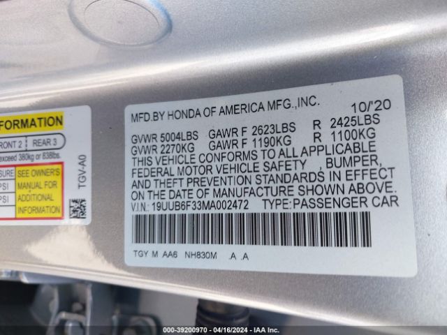 19UUB6F33MA002472 Acura Tlx Standard