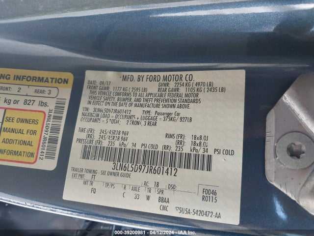 Lincoln MKZ SELECT 2018 3LN6L5D97JR601412 Image 9