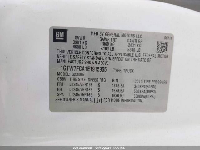1GTW7FCA1E1915955 GMC Savana 2500 Work Van