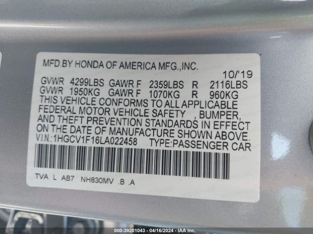 1HGCV1F16LA022458 Honda ACCORD LX