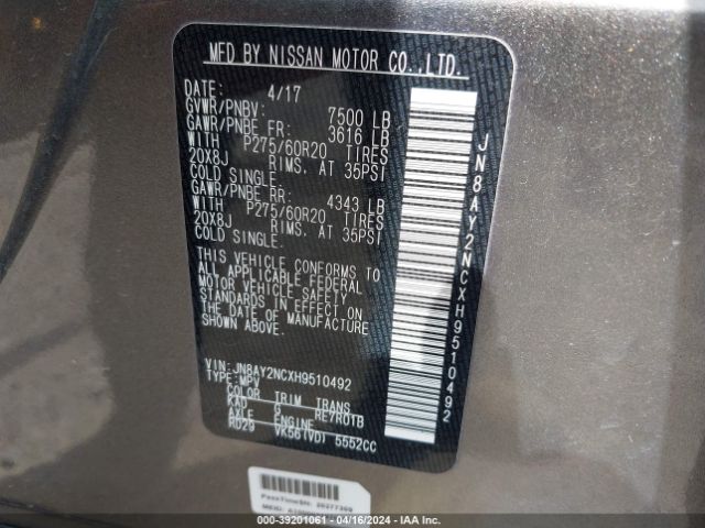JN8AY2NCXH9510492 Nissan Armada Sl