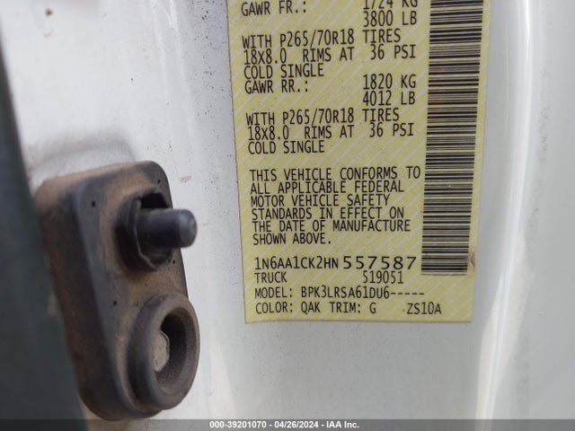 Nissan TITAN S 2017 1N6AA1CK2HN557587 Image 9