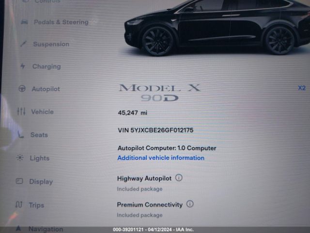 5YJXCBE26GF012175 Tesla Model X 60d/70d/75d/90d/p100d