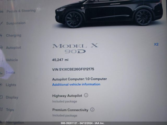 5YJXCBE26GF012175 Tesla Model X 60d/70d/75d/90d/p100d