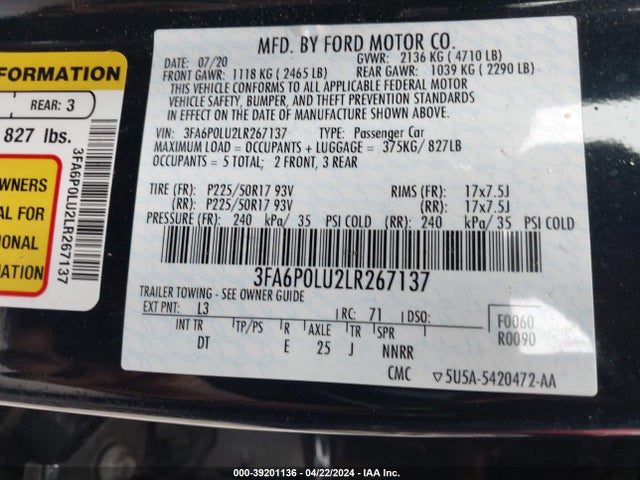 Ford Fusion Hybrid Se 2020 3FA6P0LU2LR267137 Image 9