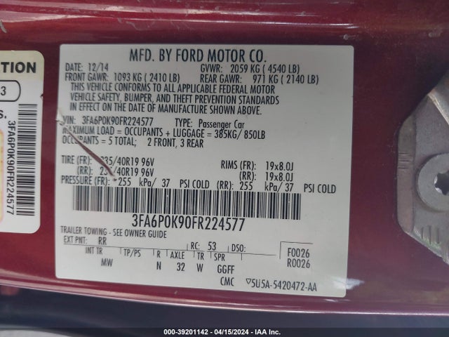 Ford Fusion Titanium 2015 3FA6P0K90FR224577 Image 9