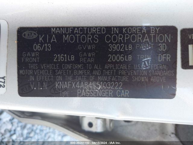 KNAFX4A84E5103222 KIA FORTE EX