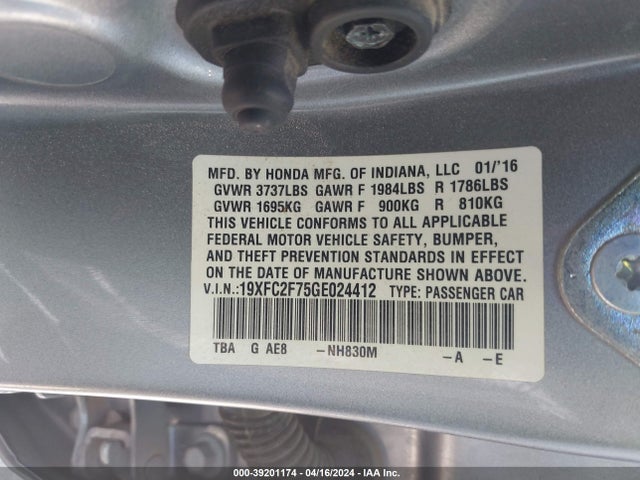 Honda CIVIC EX 2016 19XFC2F75GE024412 Image 9