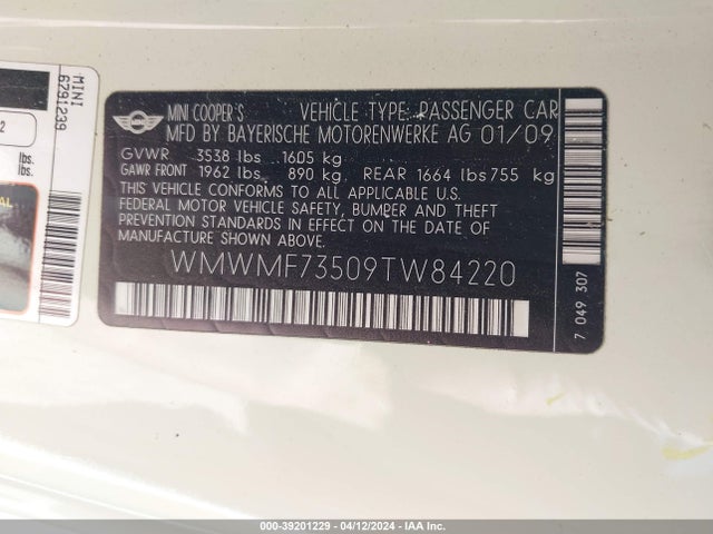2009 MINI COOPER S WMWMF73509TW84220 Photo 8