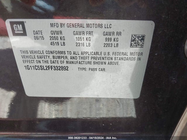 Chevrolet MALIBU 1LT 2015 1G11C5SL2FF332892 Image 9