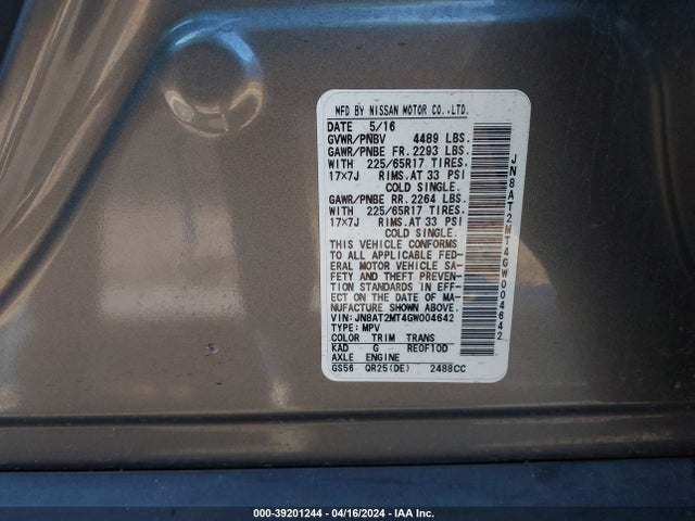 Nissan ROGUE S 2016 JN8AT2MT4GW004642 Image 9