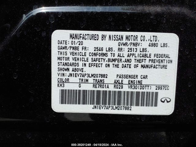 JN1EV7AP3LM207882 Infiniti Q50 PURE