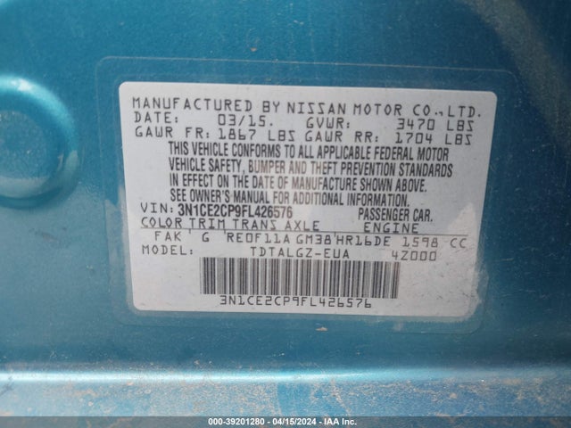 Nissan Versa Note Sr 2015 3N1CE2CP9FL426576 Image 9
