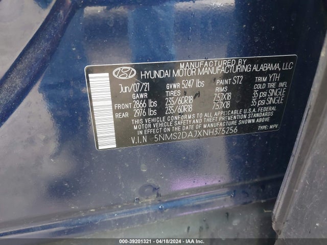 Hyundai Santa Fe Sel 2022 5NMS2DAJXNH375256 Image 9