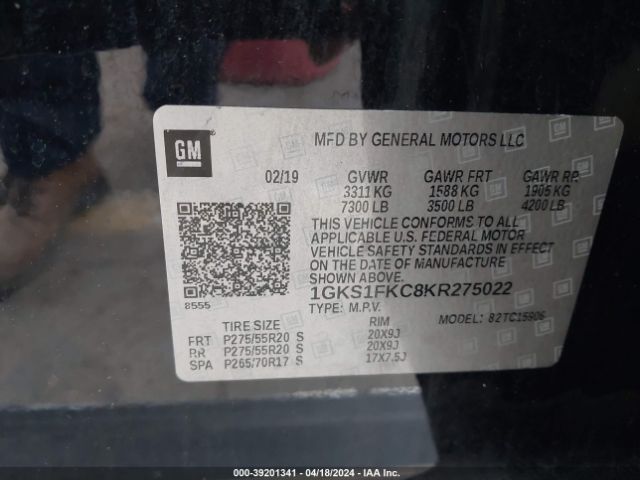 1GKS1FKC8KR275022 GMC Yukon Xl Sle