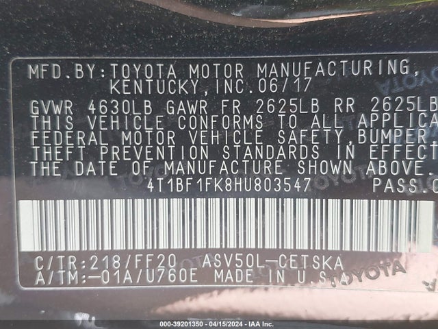Toyota CAMRY SE 2017 4T1BF1FK8HU803547 Image 9