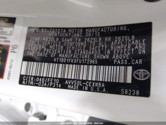 4T1BD1FKXFU172965 Toyota Camry Hybrid Le