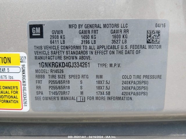 Chevrolet Traverse 1lt 2016 1GNKRGKD4GJ334261 Image 9