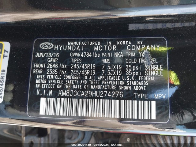 Hyundai Tucson Limited 2017 KM8J3CA29HU274276 Image 9