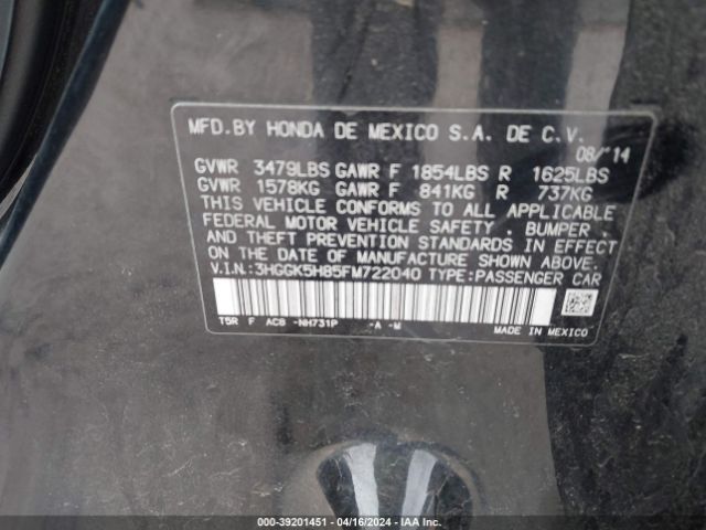 3HGGK5H85FM722040 Honda Fit Ex/ex-l