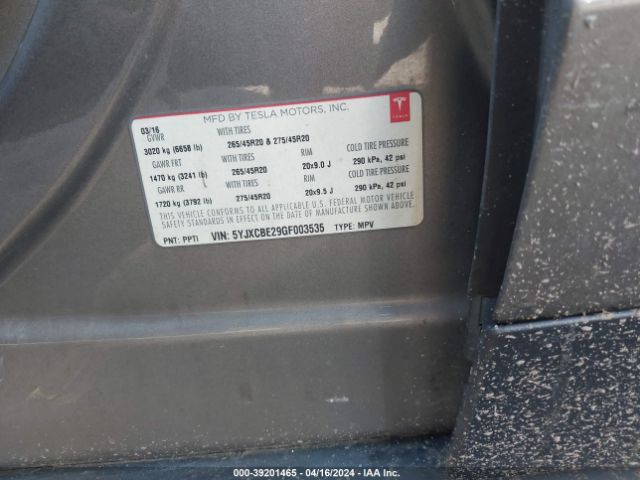 5YJXCBE29GF003535 Tesla Model X 60d/70d/75d/90d/p100d