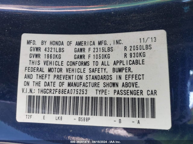 Honda Accord Ex-l 2014 1HGCR2F88EA075253 Image 9
