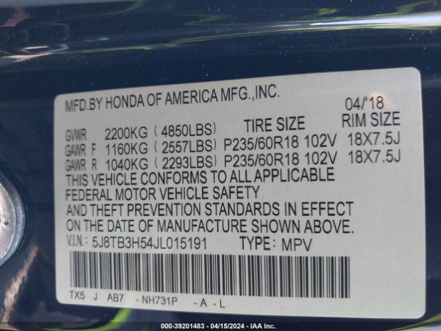 5J8TB3H54JL015191 Acura Rdx Technology   Acurawatch Plus Packages/technology Package