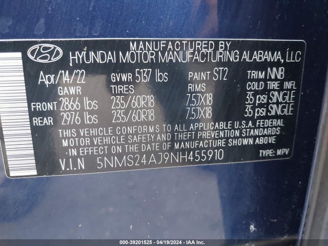 Hyundai Santa Fe Sel 2022 5NMS24AJ9NH455910 Image 9