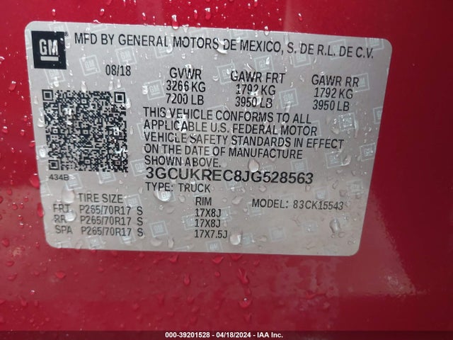 Chevrolet Silverado 1500 1lt 2018 3GCUKREC8JG528563 Image 9