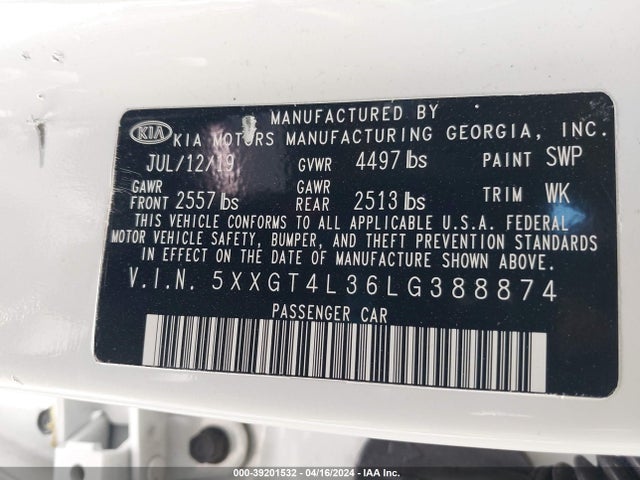 KIA Optima Lx 2020 5XXGT4L36LG388874 Image 9