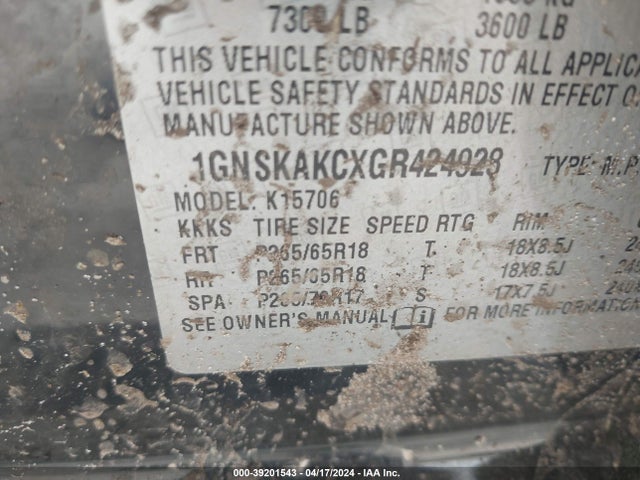 Chevrolet Tahoe Ls 2016 1GNSKAKCXGR424928 Image 9