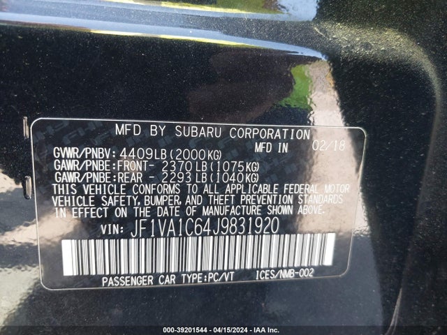 Subaru Wrx Premium 2018 JF1VA1C64J9831920 Image 9