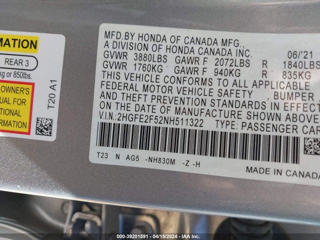 Honda Civic Sport 2022 2HGFE2F52NH511322 Image 9