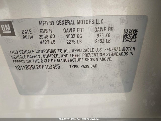 Chevrolet MALIBU LS 2015 1G11B5SL2FF109495 Image 9