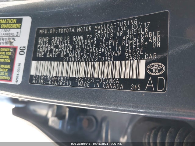 Toyota COROLLA LE 2017 2T1BURHE0HC910184 Image 9