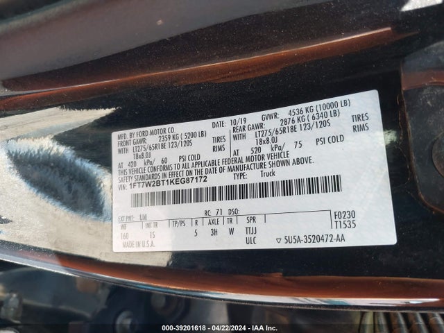Ford F-250 Xl 2019 1FT7W2BT1KEG87172 Image 9