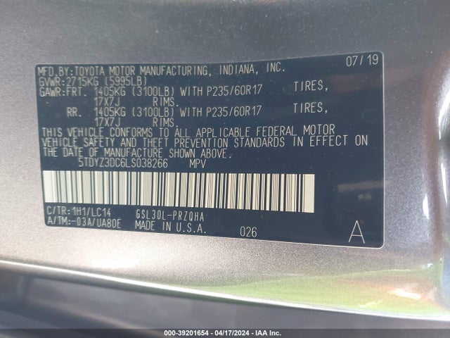Toyota Sienna Xle Premium 2020 5TDYZ3DC6LS038266 Image 9
