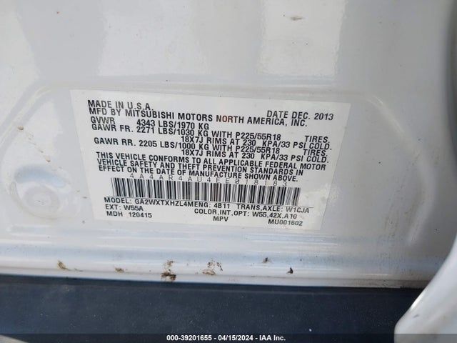 Mitsubishi Outlander Sport Se 2014 4A4AR4AU4EE018183 Image 9