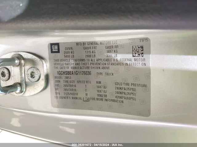 Chevrolet Colorado Wt 2016 1GCHSBEA1G1176036 Image 9