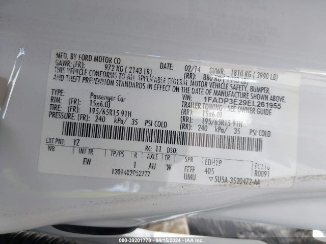 Ford FOCUS SE 2014 1FADP3F23EL233714 Image 9