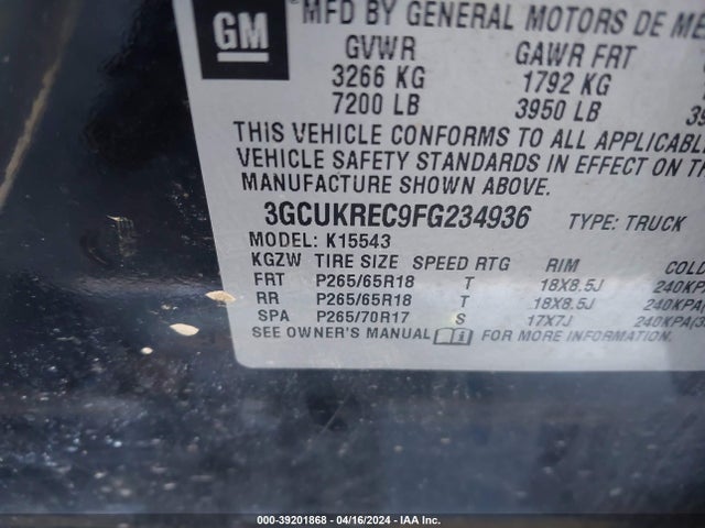 Chevrolet Silverado 1500 2lt 2015 3GCUKREC9FG234936 Image 9