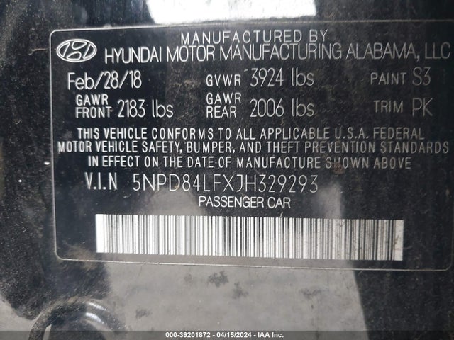 Hyundai ELANTRA SEL 2018 5NPD84LFXJH329293 Image 9