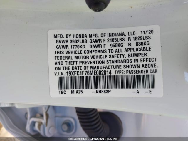 19XFC1F76ME002814 Honda Civic Ex-l