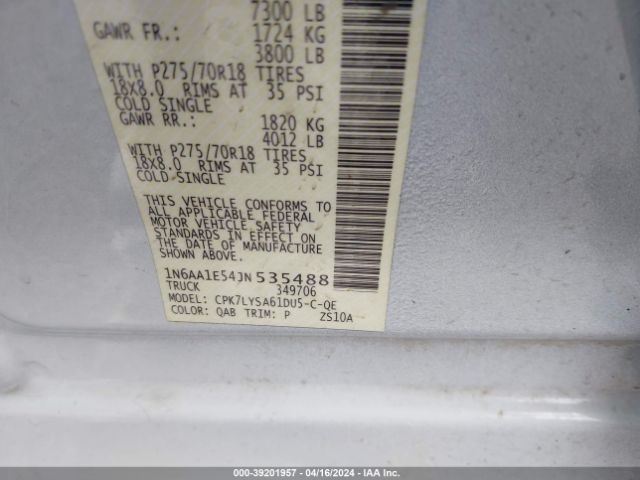 1N6AA1E54JN535488 Nissan Titan Platinum Reserve