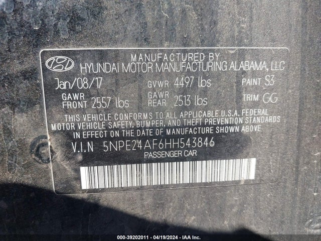 Hyundai Sonata 2017 5NPE24AF6HH543846 Image 9