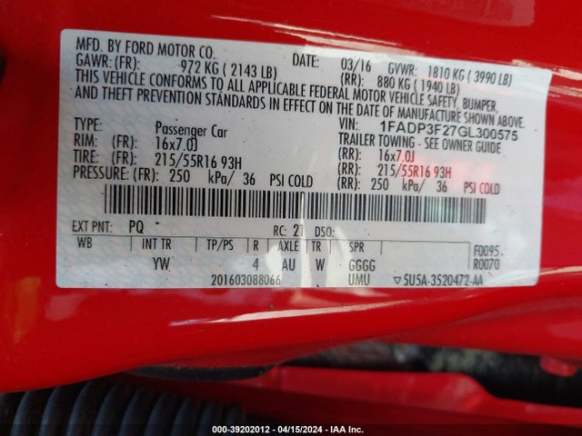 Ford FOCUS SE 2016 1FADP3F27GL300575 Image 9