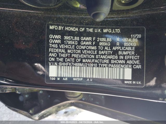 SHHFK7H68MU210910 Honda CIVIC EX