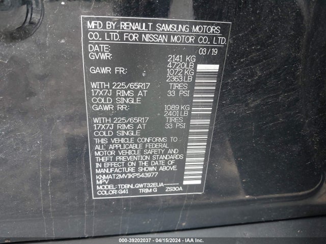 Nissan ROGUE SV 2019 KNMAT2MV1KP543977 Image 9