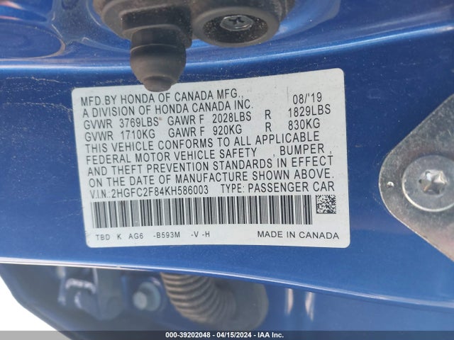 Honda Civic Sport 2019 2HGFC2F84KH586003 Image 9