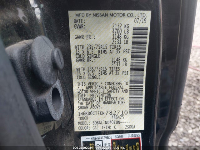 Nissan FRONTIER S 2019 1N6BD0CT7KN782710 Image 9